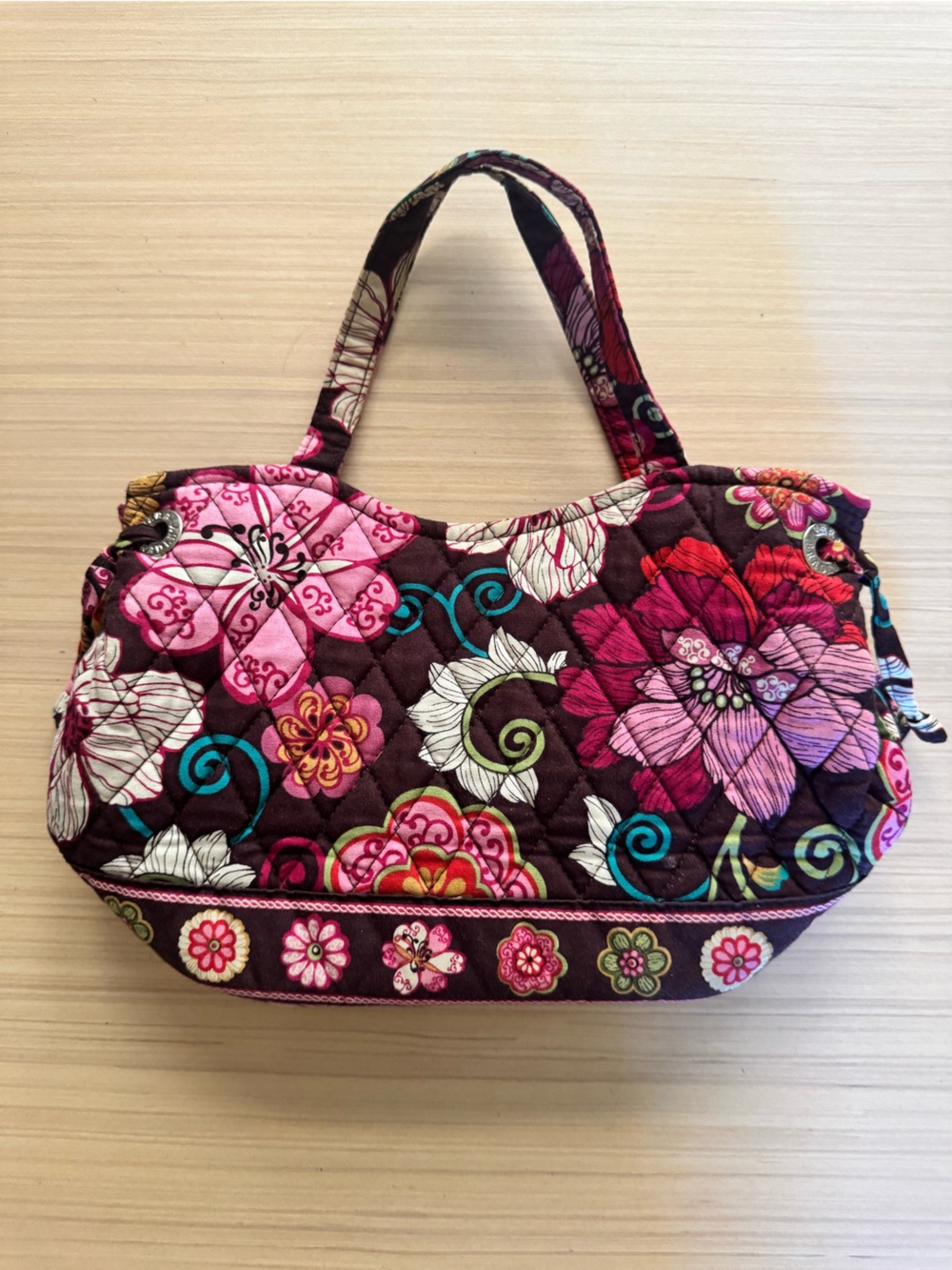 Vera Bradley Floral Quilted Mini Tote Bag - Pink & Brown